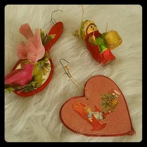 Set of 3 vintage retro holiday Christmas ornaments